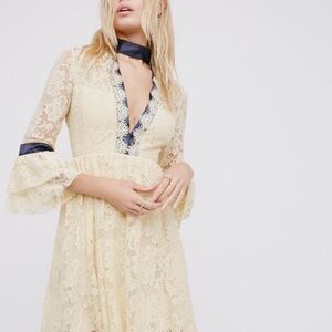 Free People Lace Dress with Navy Accents